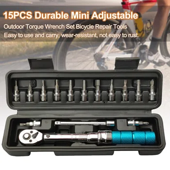 

15pcs Durable Cycling Torque Wrench Set Outdoor Allen Key Socket Mini Adjustable Portable Ratchet Bicycle Repair Tools Steel