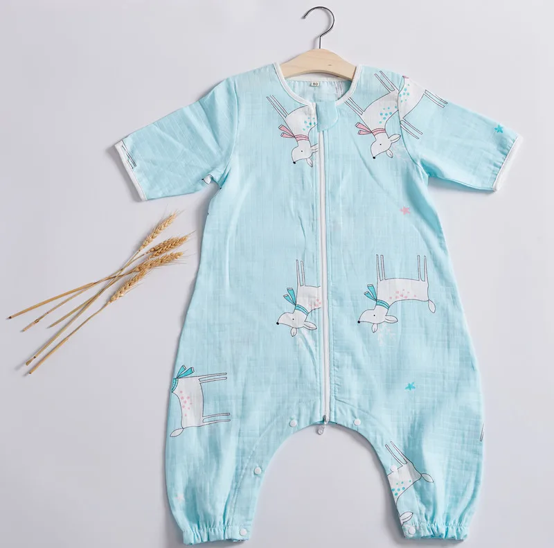 Летний Тонкий чесаный хлопковый двойной марлевый спальный комплект для младенца kick-proof by baby seven-sleeve ползать костюм