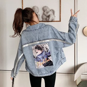 

Women Denim Coat Spring Autumn Patch Designs Loose Casual Short Jean Jacket Streetwear Hip Hop Female Outerwear Denim Jacket