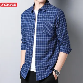 

FGKKS Brand Men's Shirts Office Male Shirt Fashion Business Casual British Style Long Sleeve Shirts Men