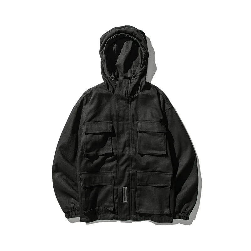 

2019 New Style Japanese-style Popular Brand Autumn Coat Men's Hooded Solid Color Multi-pockets Tooling Jacket Men'S Wear