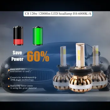 

C8 120W 12000lm H7 LED Headlight Kit 6000K Super Power Replacement Car Bulbs Lamps Light