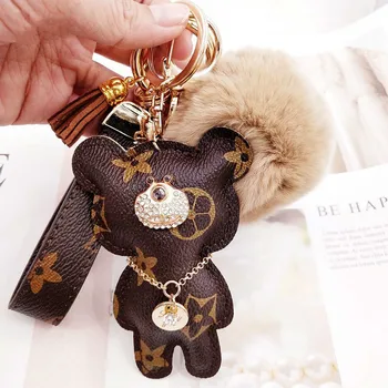

Trendy Bear leather key foddle pendant personality creative car keychain couple bag pendant