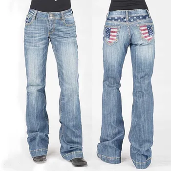 

Hot sale women's jeans printing slim slimming ladies denim trousers women