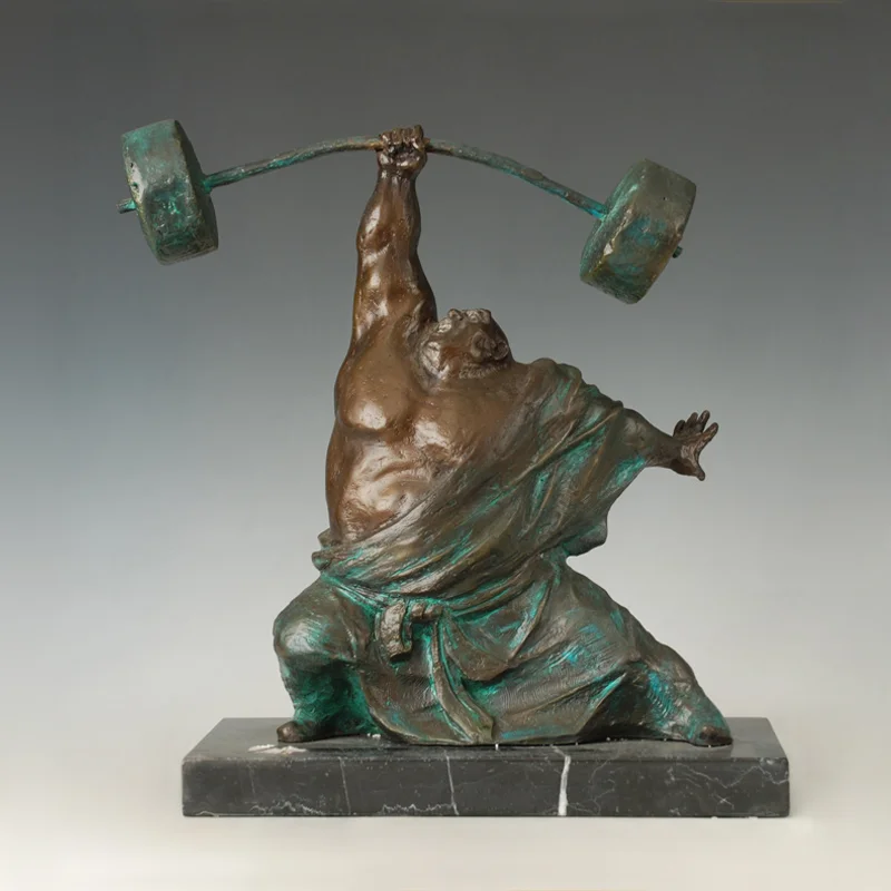 Bronze Weightlifting Man Bronze Statue Sport Sculpture Art Marble Base