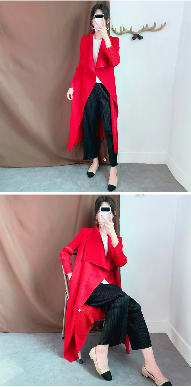 Miyake плиссированные Осенние новые модные темпераментные длинные плиссированные ветровки Женское пальто свободные большие размеры пальто