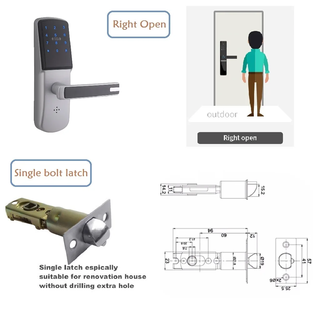 Option 2-Right Open Беспроводное приложение Smart Z-wave дверной замок с Wi-Fi, сенсорный экран PIN код MF карта и бесключевое дистанционное управление для дома и отеля - Цвет: Option 2-Right Open
