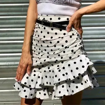 

Polka Dot Bodycon Hip Ruffles Skirt Women High Waist Fashion Ladies Summer Elegant Vacation Skirt