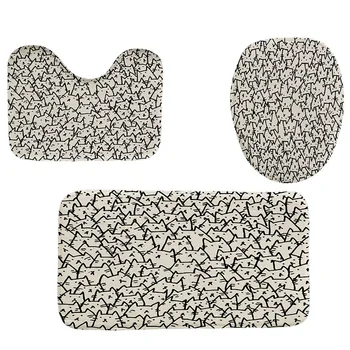 

4Pcs Home Bathroom Decor Set Cat Pattern Toilet Seat Cover Bath Mat Set+Waterproof Shower Curtain