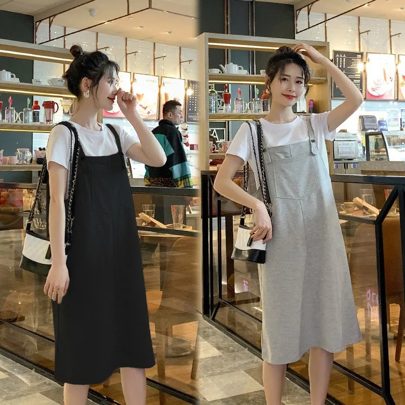 

Pregnant Mother Fashion-Summer Skirt 2019 New Products Korean-style Loose-Fit Suspender Strap Two-Piece Set Cotton Mixed T-shirt