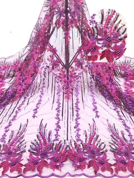 

High quality evening dress fabric with sequin beads embroidery French mesh yarn bottom African lace fabric is wedding dress fabr