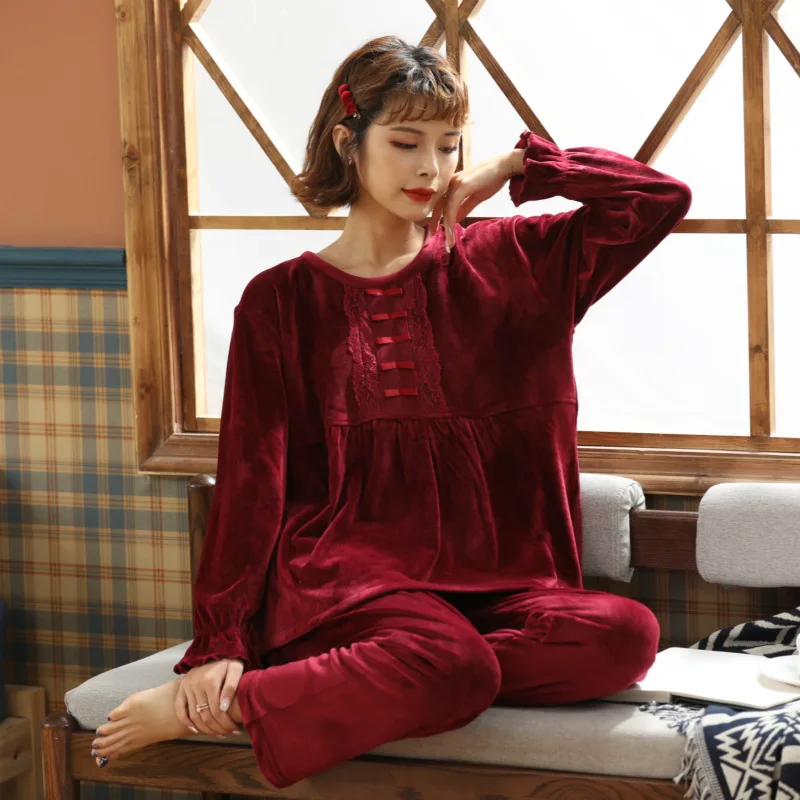 

Высококачественный домашний пижамный комплект, зимняя новая свободная одежда для сна, женский халат, однотонная Пижама, женская теплая ночная одежда