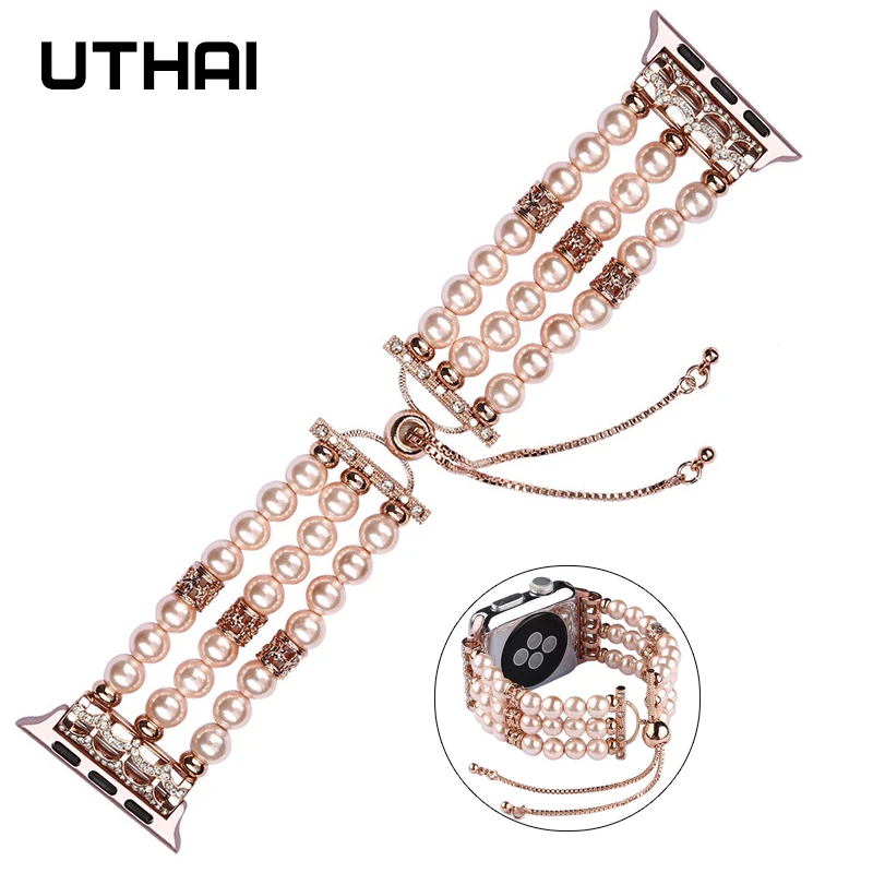 UTHAI P85 ремешок для часов Apple Watch 5/4 44 мм 40 регулируемый Модный Ювелирный Браслет iwatch