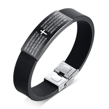 Мужская испанская Библия крест молитва браслеты для женщин унисекс черный силиконовый браслет Религиозные ювелирные изделия