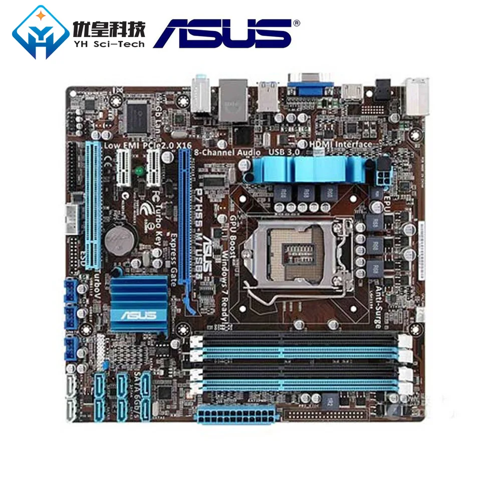 

Original Used Desktop Motherboard Intel H55 Asus P7H55-M/USB3 Socket LGA 1156 Core i7/i5/i3/Pentium DDR3 16G uATX