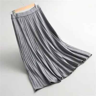Модные зимние длинные юбки для женщин винтажные юбки с высокой талией женские плиссированные трикотажные юбки теплые jupe longue женские юбки