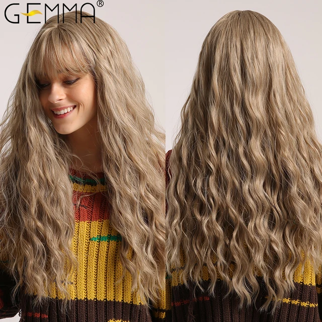 GEMMA Red Brown Copper Ginger Long Straight Synthetic Wigs for Women Natural Wave Wigs with Bangs Heat Resistant Cosplay Hair LC205-3