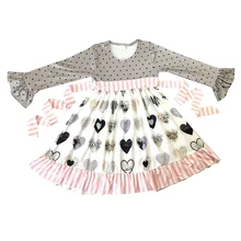 ; летняя хлопковая одежда для маленьких девочек; детское серое платье с оборками на День Святого Валентина; детская повседневная одежда; маленькое платье