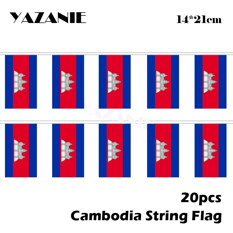 YAZANIE 14*21cm 20PCS 5Meter Cambodia String Flag National Hanging For Home Decoration Bar Party Events Drop Shipping | Дом и сад