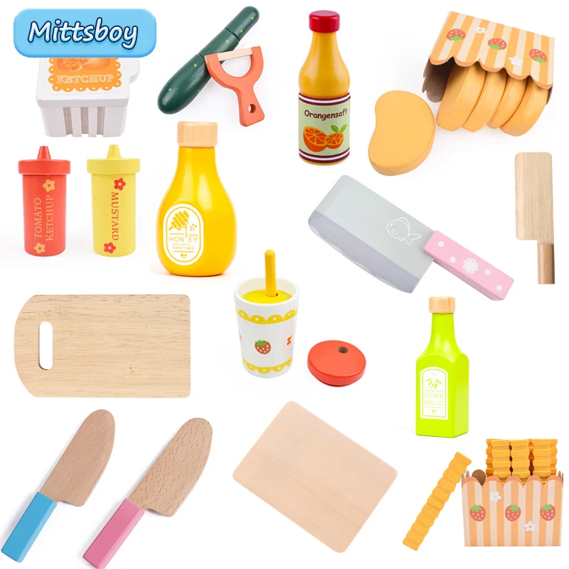 Magnetic Tool Kitchen Montessori Brain Game Toy Hamburger Play House Toys Simulation Seasoning Baking Toy Wooden