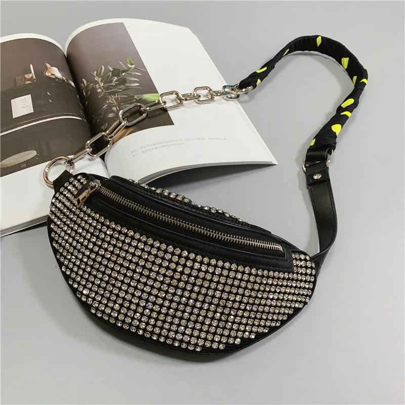 

Women's Fashion Designer Genuine Leather Rhinestone Mini Crossbody Bag Shoulder Bag Waist Pack Chest Bag Saddle bags