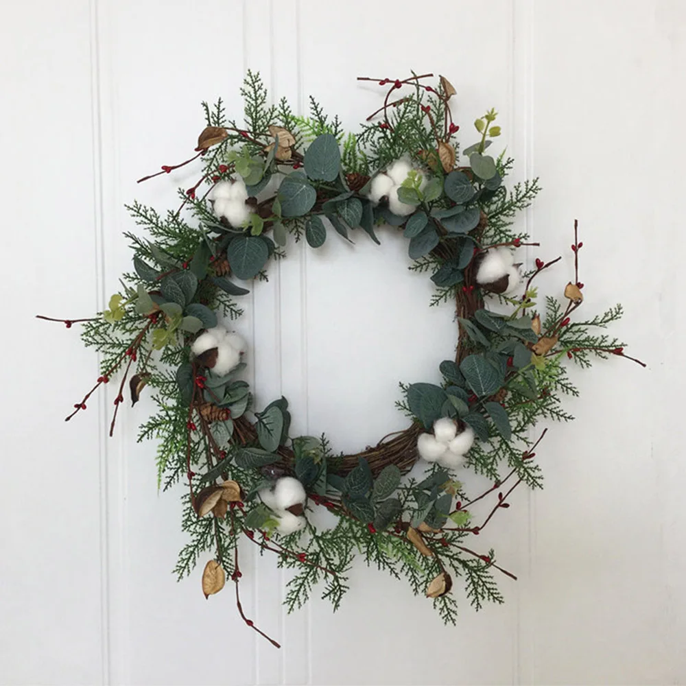 8 Kinds Christmas Wreath Door Decor Artificial Handmade Garland Natural Pine Plant Pendant Decoration Wall Wreaths Fake Flowers
