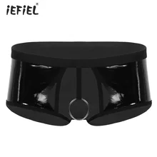 Сексуальное мужское нижнее белье с низкой посадкой и эластичным поясом, трусики для Сисси, нижнее белье, с вырезами, лакированная кожа, бикини, трусы, влажный вид, латексные трусы