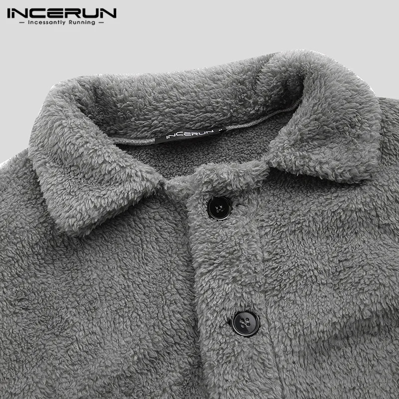 INCERUN, модные мужские флисовые куртки, пальто с длинным рукавом, уличная одежда, пушистые карманы, зимние пальто на пуговицах, плюшевые, мужская верхняя одежда