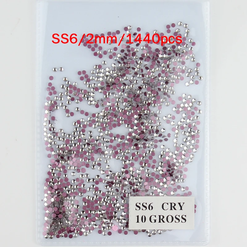 1440 шт, ss3-ss20 Стразы с кристаллами ab, без горячей фиксации, с красным дном, на клею, стразы с плоской задней стороной для дизайна ногтей, 3d ногтей - Цвет: SS6 crystal 1440pcs