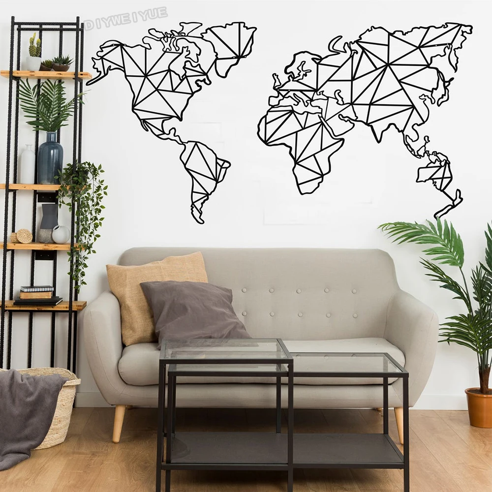 Mappa Del Mondo Adesivo Murale Geometrico Mappa Del Mondo Adesivo Murale Decorazione D'Interni Appeso A Parete Vinile Home Living Room Decor Poster B5