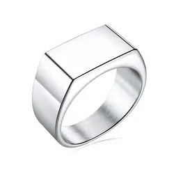 Jiayiqi Men's Punk Rock Stainless Steel Signet Ring - Bold Hip Hop Party Jewelry - 9 (Square Silver)