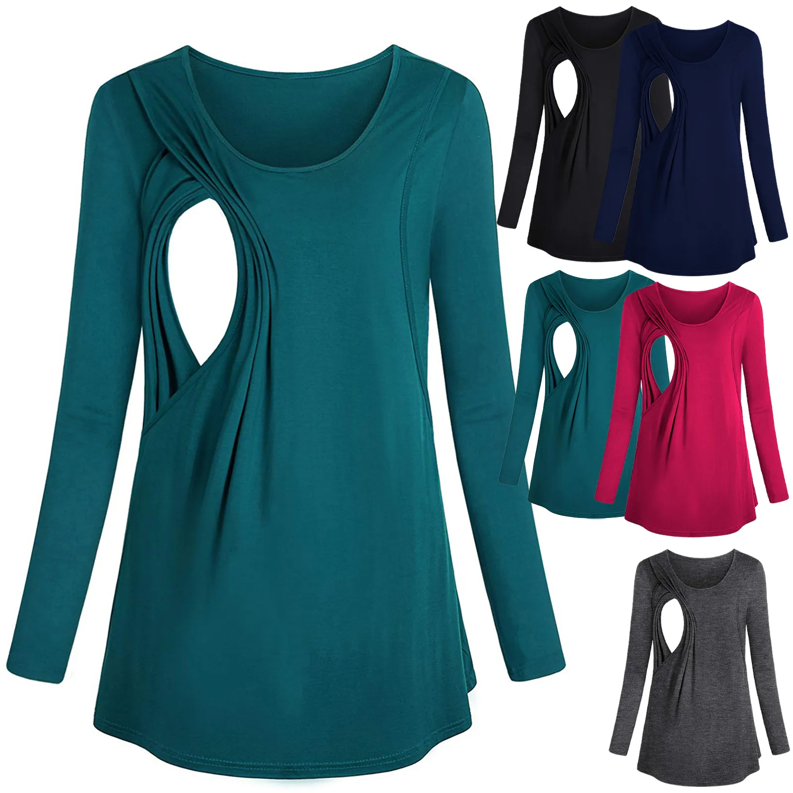 #58 Fashion 2021 Pregnancy T Shirt Women Round Neck Solid Color Long-sleeved Breastfeeding Outfit Camiseta Lactancia Mujer | Мать и