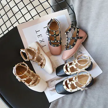 

Princess Girls Flat Dress Shoes Rivet Gladiator Toddler or Kids PU Leather Shoes Square Toe Party Wedding Dance Moccasin #21-35