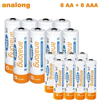 

analong 8pcs aa battery nimh rechargeable aa 1.2v 2200mah battery+8pcs aaa ni-mh 1.2v 1000mah batteria