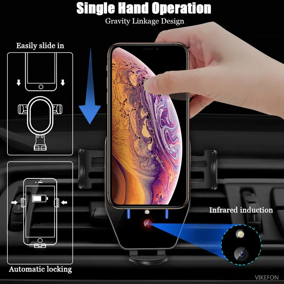 CRDC 10W Qi автомобильное беспроводное зарядное устройство для iPhone 11 pro samsung S10 Xiaomi Mi9 Быстрая зарядка Авто зажимное зарядное устройство держатель для телефона