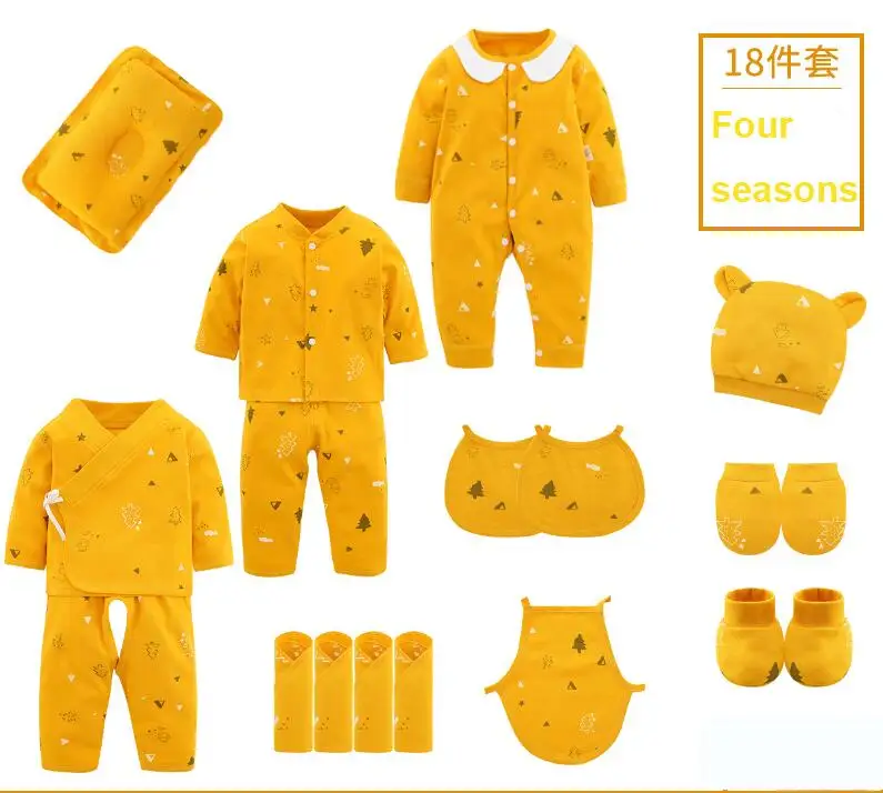 Four seasons 18 sets 18 шт./От 0 до 3 месяцев, весенне-осенняя одежда для новорожденных, хлопок, детская одежда, костюм унисекс, комплект одежды для маленьких мальчиков и девочек - Цвет: Four seasons 18 sets