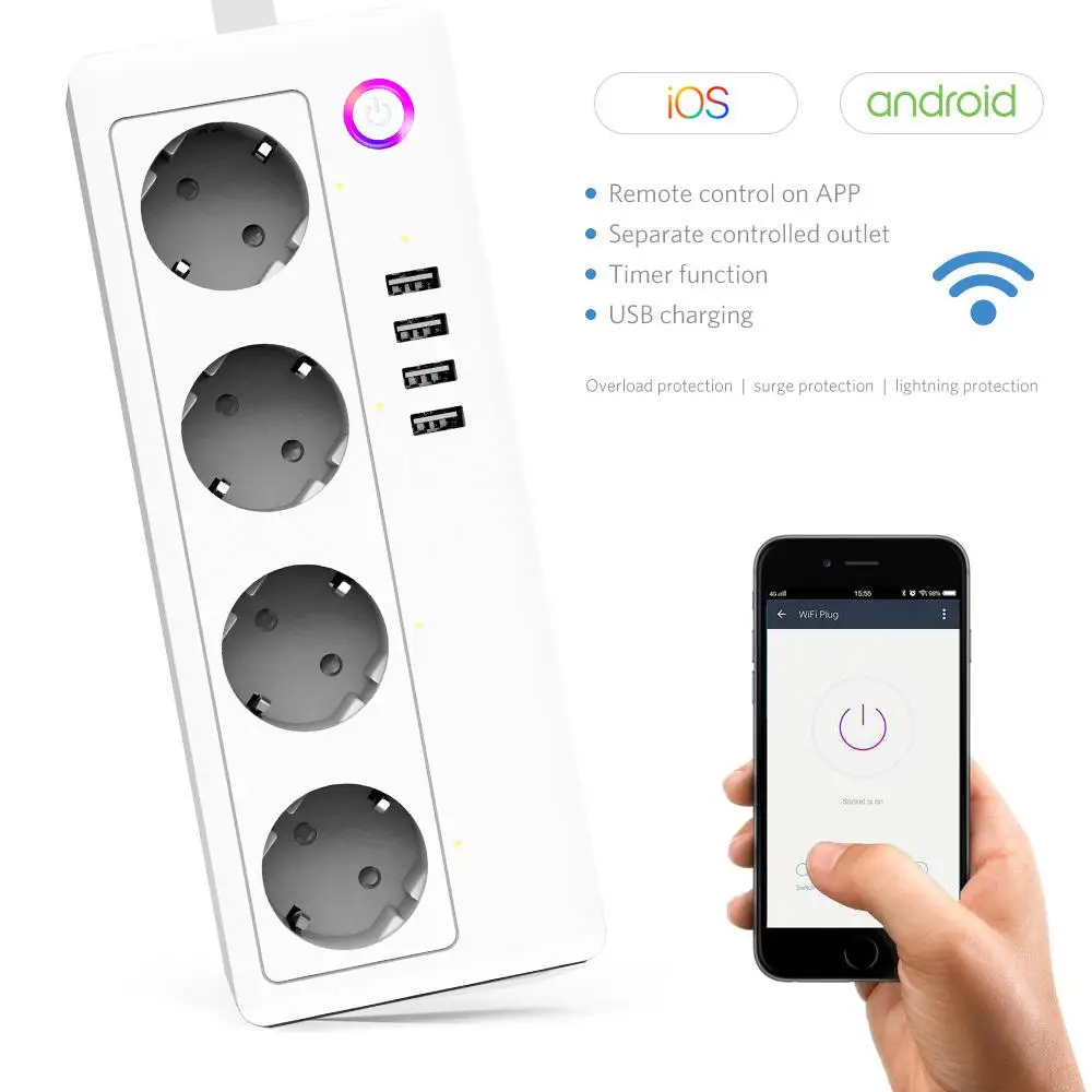Teekar Wifi умная лента питания 4 розетки EU/US/UK с 4 usb зарядным портом умная жизнь работа с Alexa Google домашний помощник