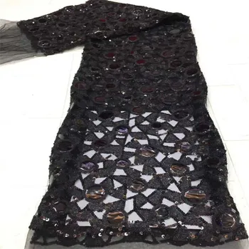 

Latest African Mesh Lace Fabric Embroiderey Sequins French Tulle Laces Fabric For Nigerian Wedding Party Sew Black