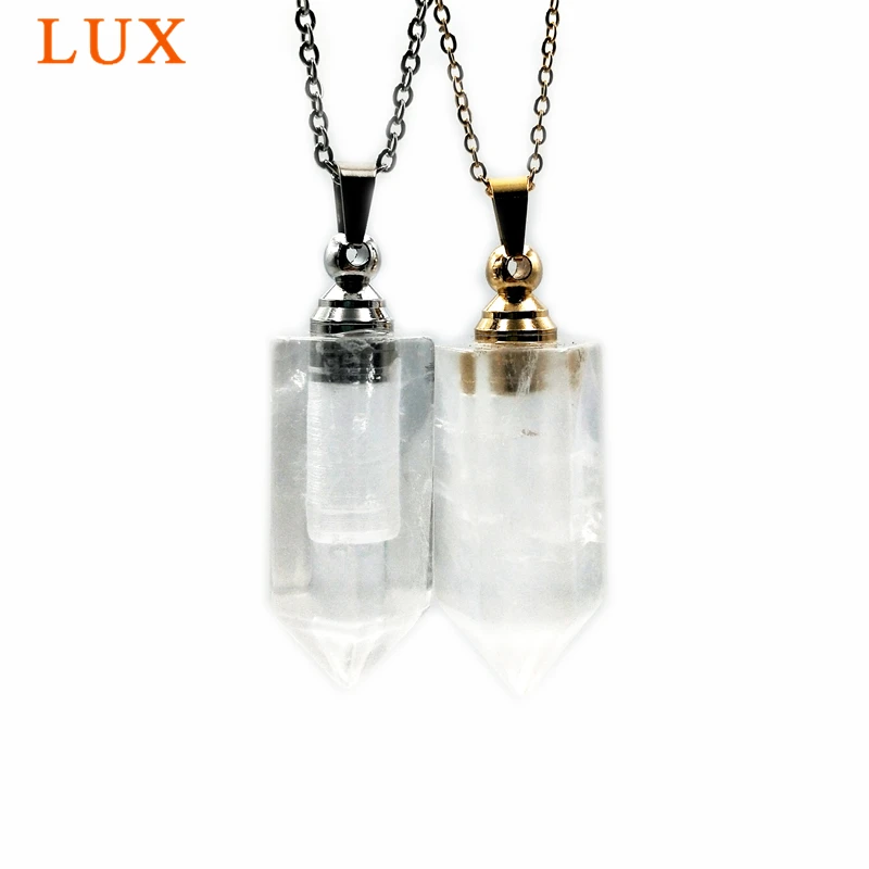 natural carved gems stone perfume bottle pendant clear crystal rock quartz diffuser essential oils charm for necklace