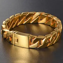 Модные новые золотые звенья серебристого оттенка браслет из нержавеющей стали для мужчин тяжелый 15 мм широкий мужской s браслеты браслет в форме велосипедной цепи