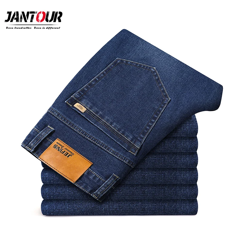 Straight Jeans Regular-Fit Stretch Classic Trousers Denim Pants Male Mens Large-Size