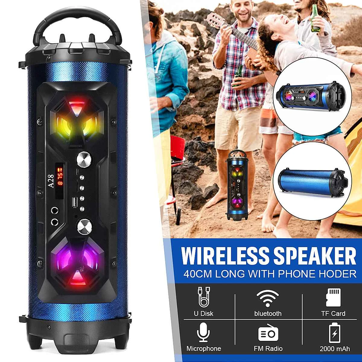 カラフルなledライトポータブルbluetoothスピーカー強力なワイヤレス屋外スピーカーキャンプパーティーサブ音楽ラジカセ ポータブルスピーカー Aliexpress
