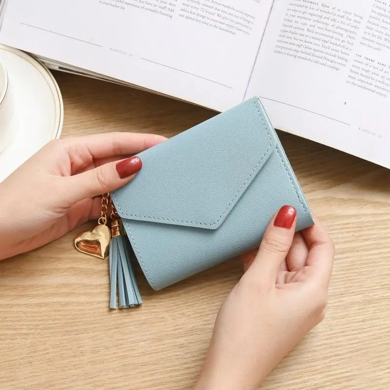 Women Simple Short Wallet Tassel Coin Purse Card Holders Handbag Red