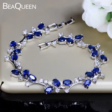 BeaQueen, нежный овальный браслет с темно-синими камнями и кристаллами, Теннисный Браслет серебряного цвета, модные ювелирные изделия дружбы для женщин, B131