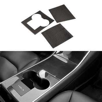 

3Pcs Car Interior Center Console Water Cup Panel Decora for Tesla Model 3 2017-2019 Carbon Fiber Trim Stickers Accessories