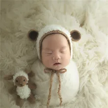 Винтажная мини-игрушка ягненка и шапка, набор, вязаная крючком шапка для новорожденного, пушистая овечья шапочка, вязаная детская шапочка из ягненка, шапка для фотосессии