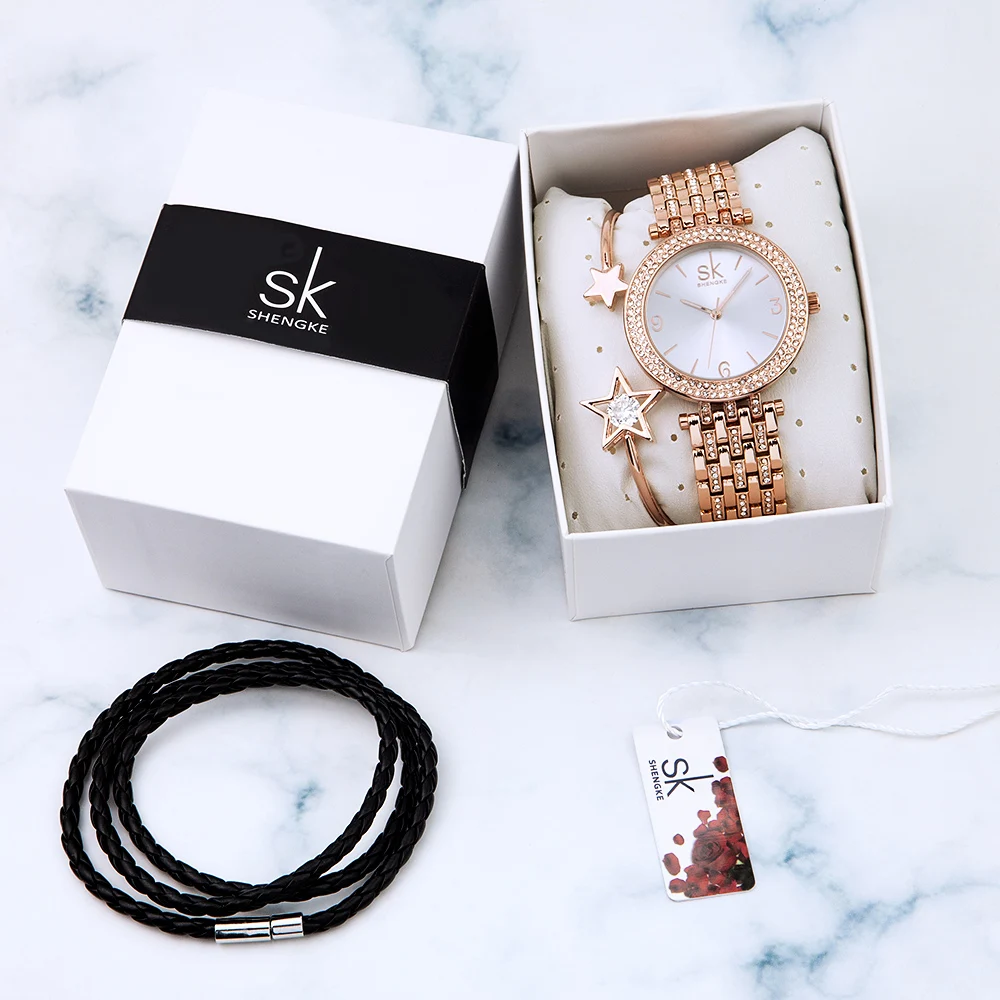 Shengke часы женские брендовые Роскошные Кварцевые часы набор дамские часы Relogio Feminino часы с браслетом женский подарок на день
