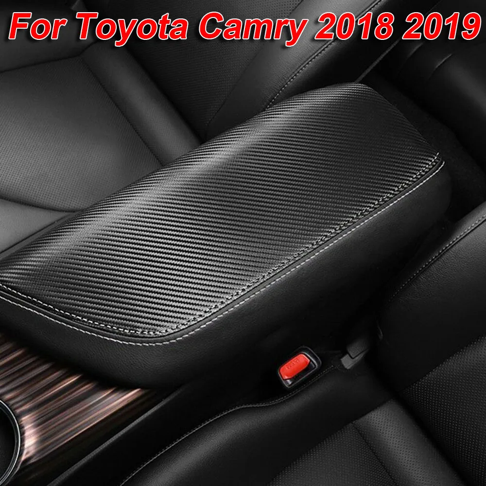 

Car Black Microfiber Leather Top Center Armrest Surface Cover Trim For Toyota Camry 2018 2019 Car Armrest Case Cover Car Styling