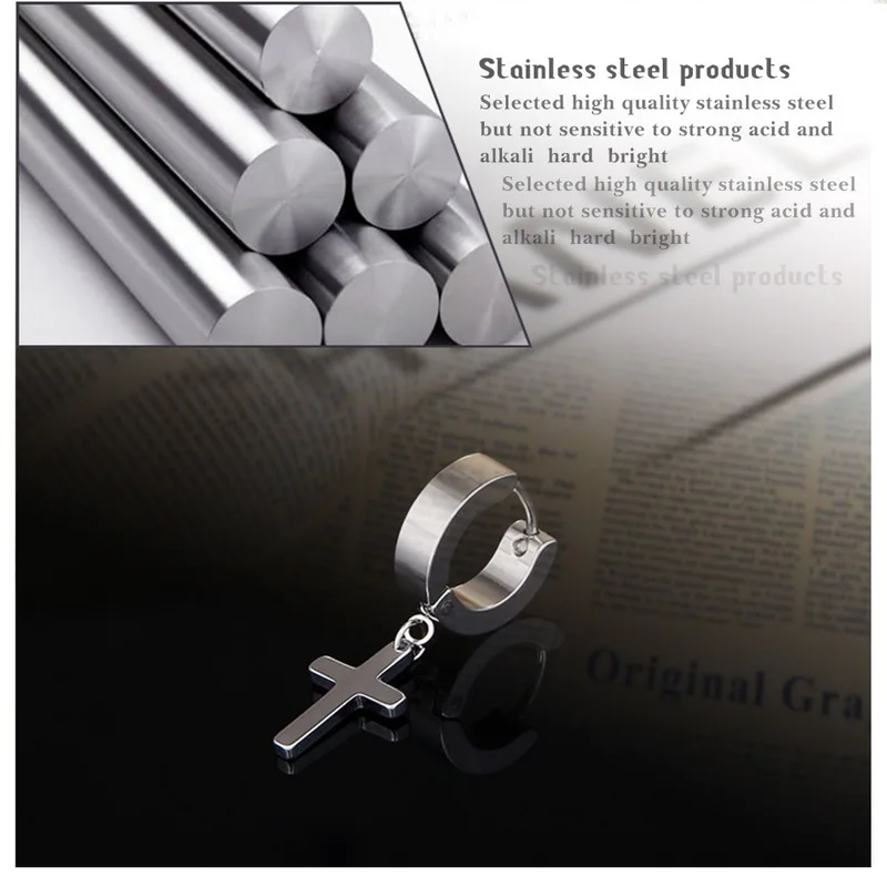Rinhoo Fashion Stainless Steel Cross Earrings Punk Multiple Color Stud Earrings For Men Women Street Pop Hip Hop Ear Jewelry