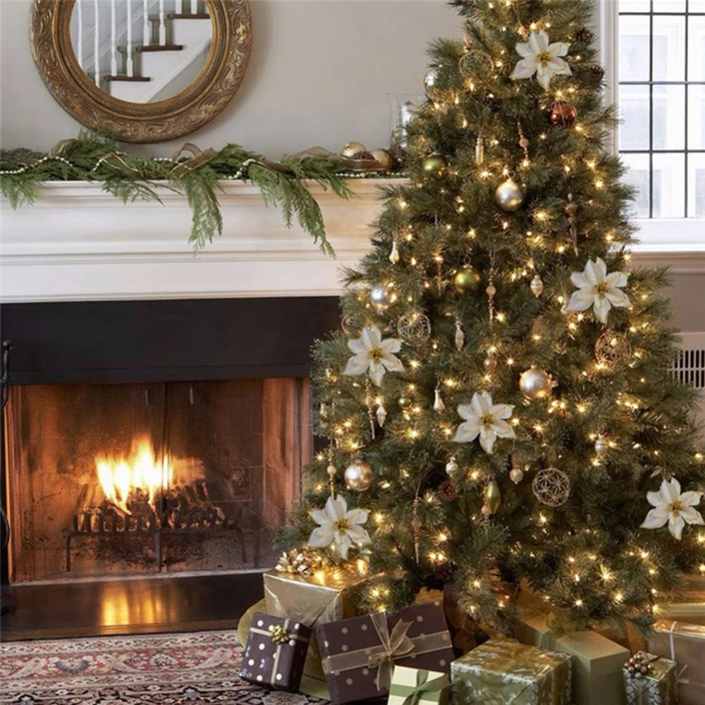 24 шт Рождественская елка Искусственные цветы блеск Рождественское украшение для дома вечерние украшения